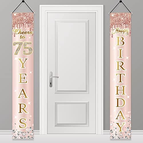 75-Ти Роденден Украси Вратата Банер За Жени, Розова Розово Злато Навива на 75 Години Роденден Трем Знак Партија Материјали, Среќен 75 Роденден