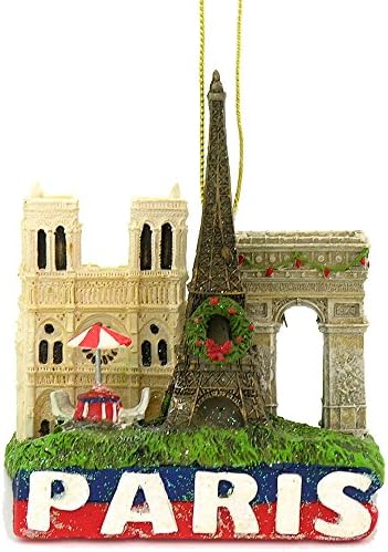 Божиќни украси во Париз-знаменитости на градските сувенири со Ајфеловата кула, Арка де Триомфе и Нотр Дам