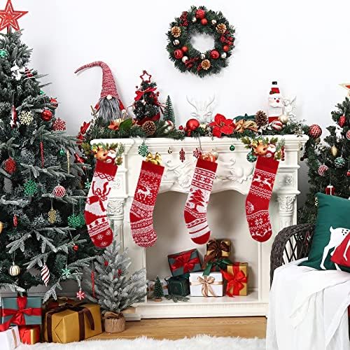 6 пакувања 18 плетени божиќни чорапи, големи рустикални предива Божиќни чорапи, снегулки Снежничари ирваси за новогодишни украси за порибување