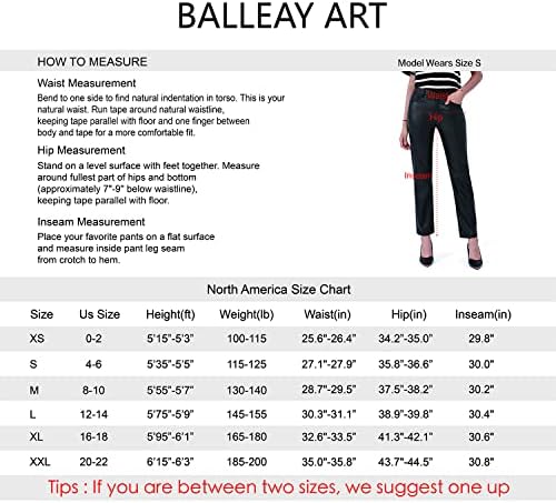 Балејски уметнички кожни панталони за жени, директно нозе со средно половината, лифт еластични црни панталони со 5 џебови