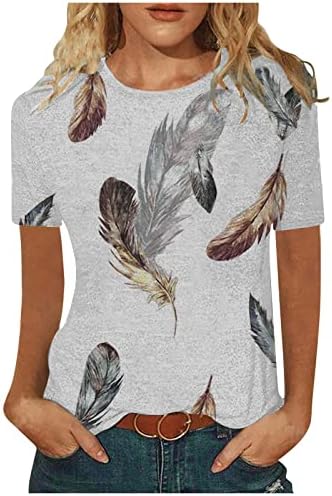 Ndvyxx жени симпатична животинска печатена маица од вратот кратки ракави лабави вклопени меки блуза случајно печатено излегување на врвови