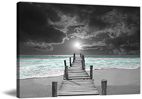 Nhktwssi крајбрежната плажа wallидна уметност црна бела бела чаша домашна wallид декор плажа постер платно платно платно печатење крајбрежен