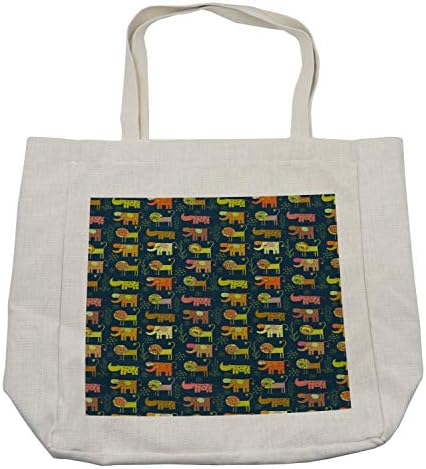 Торба за купување на диви животни во Амбесон, илустрација на чудни животни и растенија во шарен дизајн апстрактна сафари, еко-пријателска торба за еднократно за на?