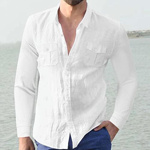 Копче за лекови кошули за мажи ZDDO надолу со двојни џебови со долги ракави маица лесни гроздобер цврсти врвови на плажа врвови