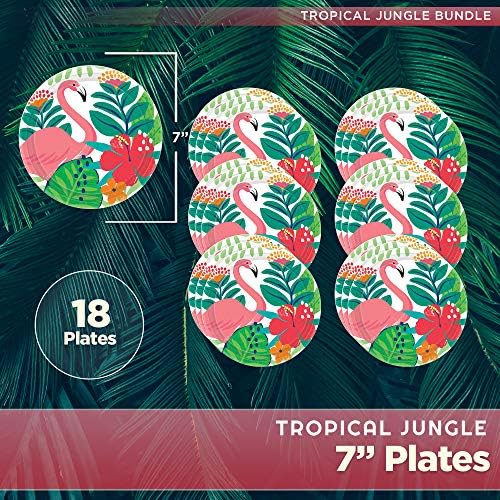 Пакет за вечера со тропски џунгла АМСКАН | Плочи, салфетки, стример | Декорации за тропска забава, роденденска забава на Хавајски, тема за декор