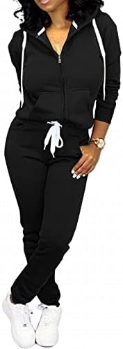 Клокор патеки за костуми за жени - Обични 2 парчиња облеки од џебни дуксери со долги ракави со панталони со панталони за патеки
