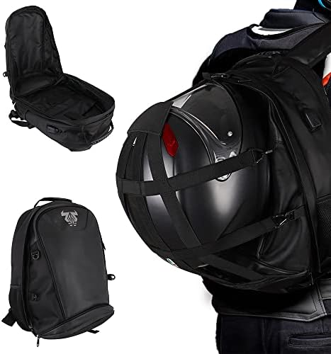 JFG Racing Motorcycle Chelmet ранец, водоотпорна торба за ранец на мотоцикли, 35L со држач за шлемови за проширување на мажите жени - црна