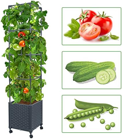 Linex Подигната градинарска градинарска кутија со шари, 56,7 ”засадувачи на домати за качување по растенија зеленчук лозови цвеќиња