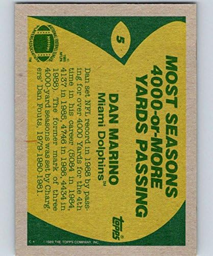 1989 Топс Фудбал 5 Дан Марино Мајами Делфини Рб Официјална Нфл Тргување Картичка