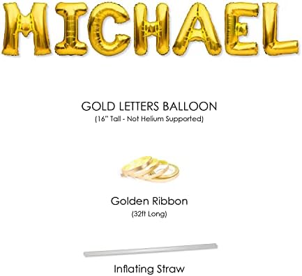 Забава засекогаш Мајкл Балон Банер Голем 16 Инчен Златна Фолија Балони Букви Име За Мажи И Момчиња Украси За Роденденски Забави