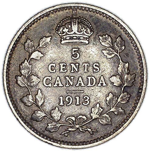 1913 Ca George V со „dei gra“ канадски км 22 сребро 5 центи многу добро