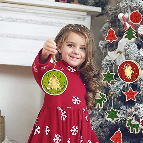 Божиќни украси на Тобенуб, дрвени Божиќни украси за виси украси, сјајни светкави приврзоци и украси за украси за детски празници, деца