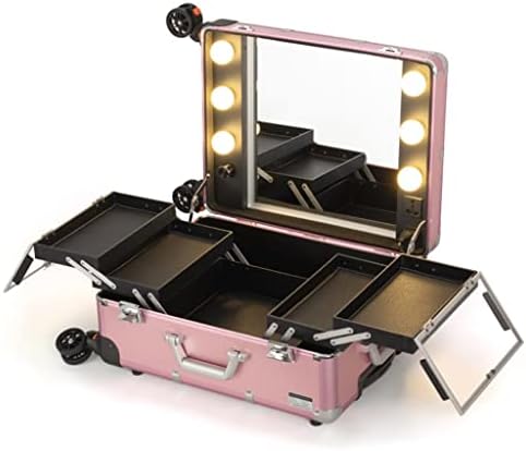 Н/Розова Футрола ЗА Шминка ЛЕД Лесна Козметика Кутија За Патувања Кутија Со Алатки За Складирање Багаж Убавина Лејди Уметност За Нокти
