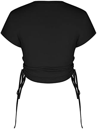 Девојки краток ракав 2023 екипаж вратот на вратот на вратот Бранч плетенка со маичка со маица со маичка со блузи за жени Q0