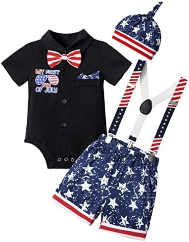 Tyesmo 4 -ти јули бебе момче облекува американско знаме бебе момче 4 -ти јули облека за господа Ромпер Суспендери Сет