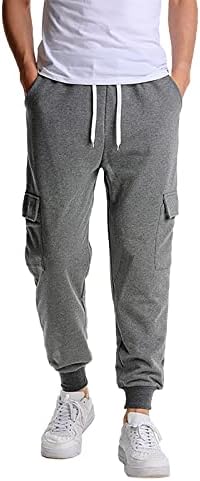 Машки спортски џогер панталони кои работат со повеќе џеб еластична лента со цврста боја на товарите со џемпери во боја