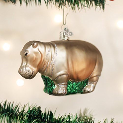 Стариот свет Божиќ 12158 Зоолошка градина и животински светски животни стакло разнесени украси за елка хипопотамус, сива