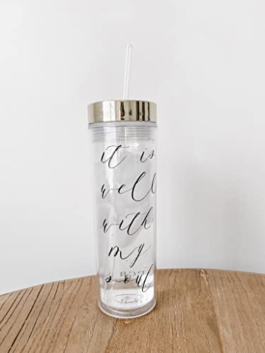Clear Tumbler - Добро е со мојата душа - стих, акрилно шише со вода, БПА бесплатно, се вклопува во сопственикот на чаши, лето