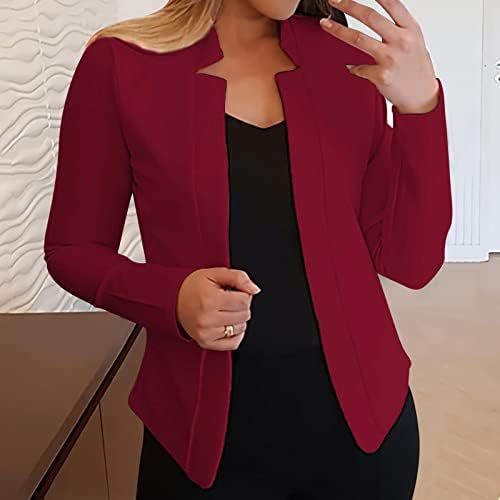 Женски случајни џебови во канцеларија блејзери драпени отворени предни кардигани јакна за работа со крзна јакна за жени