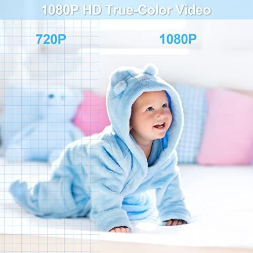 Бебе Монитор Без WiFi, 5 LCD Дисплеј СО 1080p Резолуција Пан/Наклон 2X Зум Камера, Бебе Монитор Со Камера И Аудио 2-Насочна Комуникација, Ноќно