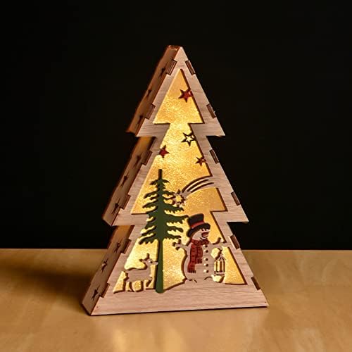 Божиќна декорација на xios 2022 Божиќ дрвена топла лесна маса украс Божиќ украси новогодишно дрво облик дрвени ноќни светла блескава