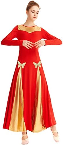 Rexreii жени фалаат танцувачка облека литургиски богослужба боја блок со долг ракав фустан од пеперутка лирска прослава хор наметка