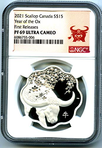 2021 CA 1 мл Канада Сребрена лушпа за доказ за годината на OX првата издава 15 $ PF69 UCAM NGC