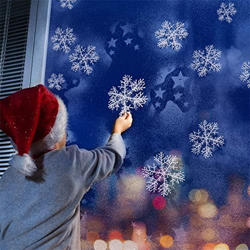 60 парчиња Божиќни украси за снегулка, 4 големини на снегулки украси со 26 мечија чиста жица за Божиќ, прозорец, празнична забава