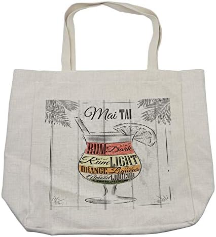 Торба за купување алкохол Амбесон, егзотичен коктел Маи Таи со состојки илустрација скица за гроздобер стил, еко-пријателска