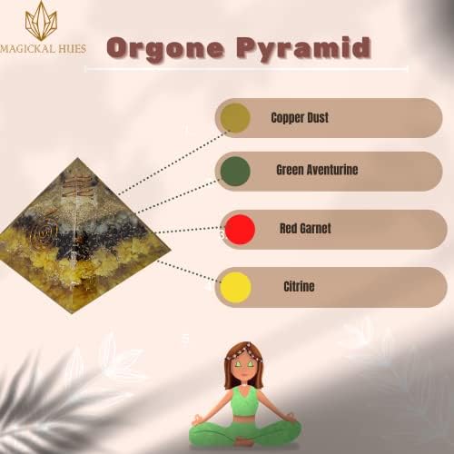 Магикални нијанси оргонитни пирамида изобилство зелена авентура - црвена гранат - кристали на цитрин сертифицирани исцелување