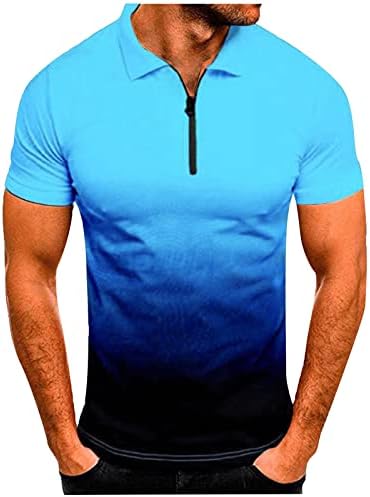 XXBR Менс Поло кошули градиент патент голф врвови лето краток ракав Хенли Зип Колад Спортски мускулен обичен маица
