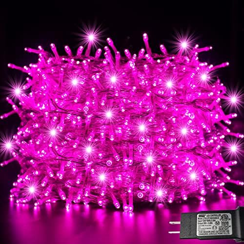 Розова Светла Надворешна Декорација, 132ft 400 LED Розова Стринг Светла Божиќ Декорација, Поврзување 8 Режими Јасна Жица Треперење