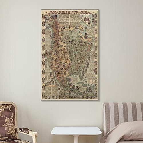 Мапирање на домашни племиња од Северна Америка - Лајли мапа - Гроздобер постер - Внатрешна декорација - Печати на платно wallидни уметности отпечатоци