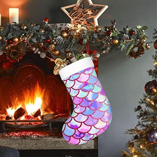 Аугенски Божиќни чорапи Акварел сирена риба скали двострани камин што виси чорапи