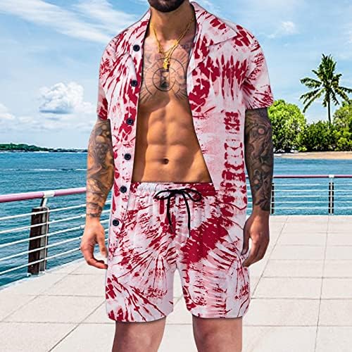 Maniloccer машки памучни постелнина поставува летно случајно копче до кошула и краток сет Хавајски цветни плажа облеки за сет на