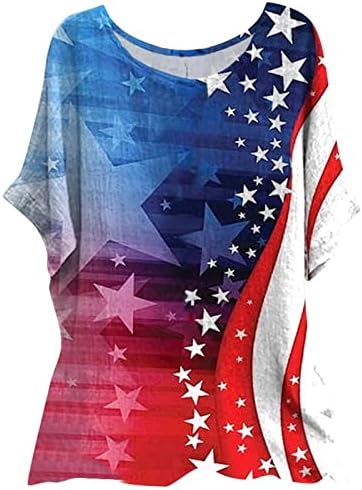 Патриотски кошули за жени кошули со американско знаме летни обични врвови со кратки ракави, патриотски удобни лабави трендовски блуза