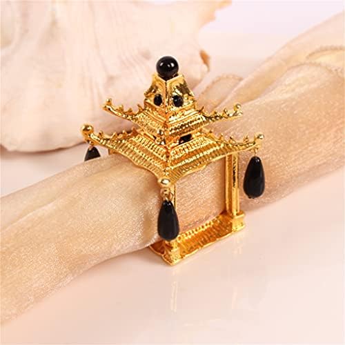 Renslat 6 парчиња мека домашна пагода салфетка прстен салфетка тока златно сребрен павилјон прстен за салфетка