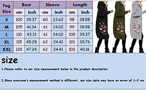 Longенски средна должина на долгиот палто цветно печатење со долг ракав, обичен патент со аспиратор, спојувачки палто јакна топло плус големина