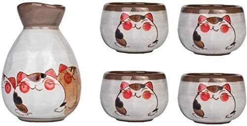5 парчиња јапонски традиционален сет, керамички рачно насликана прекрасна мачка, 4 чаши за добро, 1 сад, за домашен декор најдобар подарок за