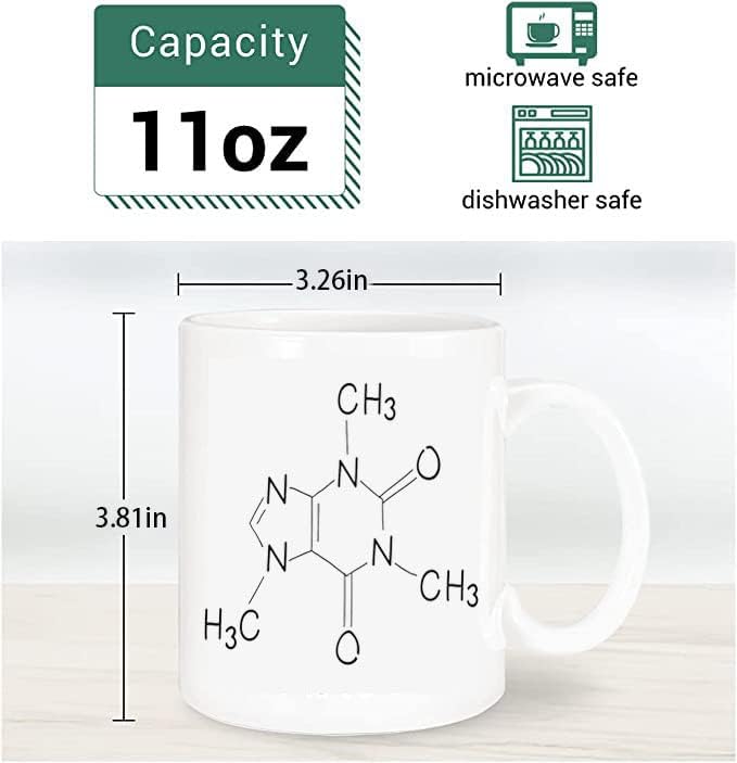Смешни чаши - Кофеин молекул, хемија - чаши за кафе - Смешни инспиративни и иронични чаши за кафе - подароци за мажи и жени - 11 мл