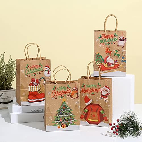 Вуронксин 12 парчиња Божиќни Торби За Подароци, 4 Дизајни На Кеси За Бонбони, Мали Божиќни Торби За Подароци Со Рачка, Погодни За Божиќни