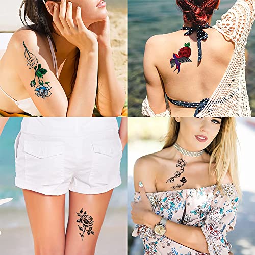 38 Листови Цвет Привремени Тетоважи, 3Д Рози, Пеперутки и Повеќебојна Уметност Во Мешан Стил Привремени Тетоважи За Жени, Девојчиња