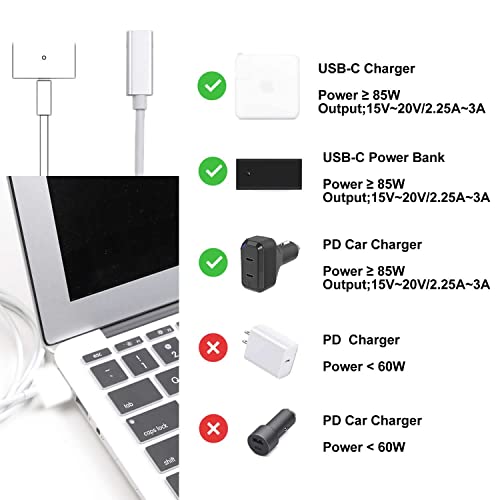 Конвертор за полнење на Beyee 85W, USB C женски до магнетски 2 Т врвови за полнење кабел компатибилен со Mac Book Air 11 '' 13 ''/ Pro 13 ''