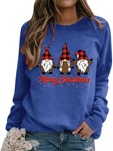 Лабави жени каузални џемпери со долги ракави пулвер Божиќ, екипаж, џемпер, графички џемпер Божиќни врвови