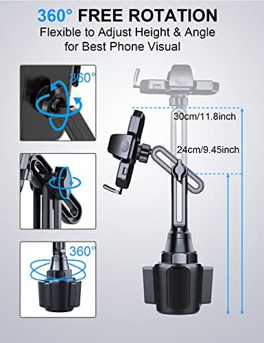Телефонски држач за држач за чаша 4TSL, стабилна и прилагодлива долга рака со 360 ° држач за ротација на чаша со проширување на