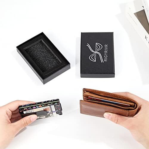 Rigyririvr Минималистички паричник за мажи-терен РФИД паричник, држач за кредитна картичка од дрво со клип за пари, лесно отстранлив пари