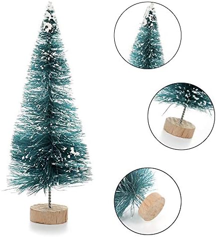 УНИЕ 43 парчиња Вештачки Мини Божиќни Сисални Снежни Мраз Дрвја Со Дрвена Основа, Мали Четкички За Шишиња Пластични Зимски Украси