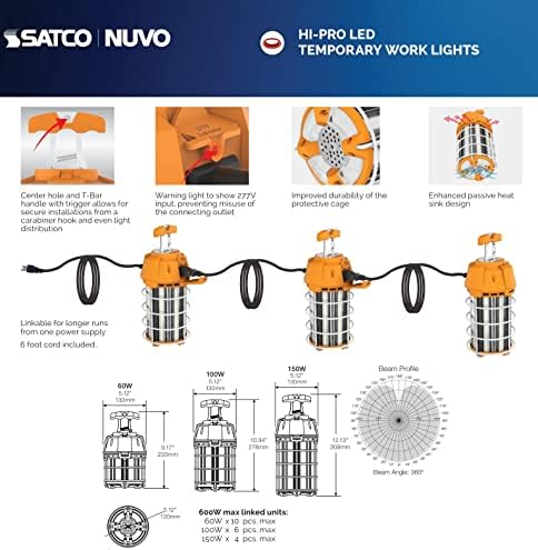 SATCO S38939 HI-PRO High-Lumen LED привремено работно светло, 5000K, бело, 60 вати