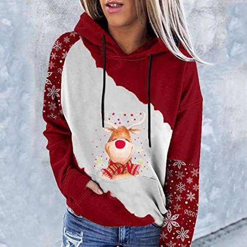 Женски странични зип худи женски Божиќни снегулки за снегулки со панел за печатење со долги ракави со долги ракави