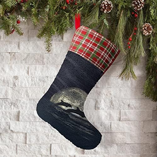 Месечината Делфини Секвен за Божиќни празнични чорапи Реверзибилни бои што се менуваат магичен фонд за Божиќно дрво камин виси чорапи